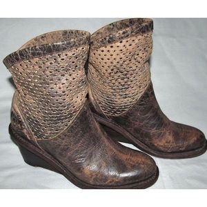 Bed Stu Distressed Brown and Tan Ankle Booties